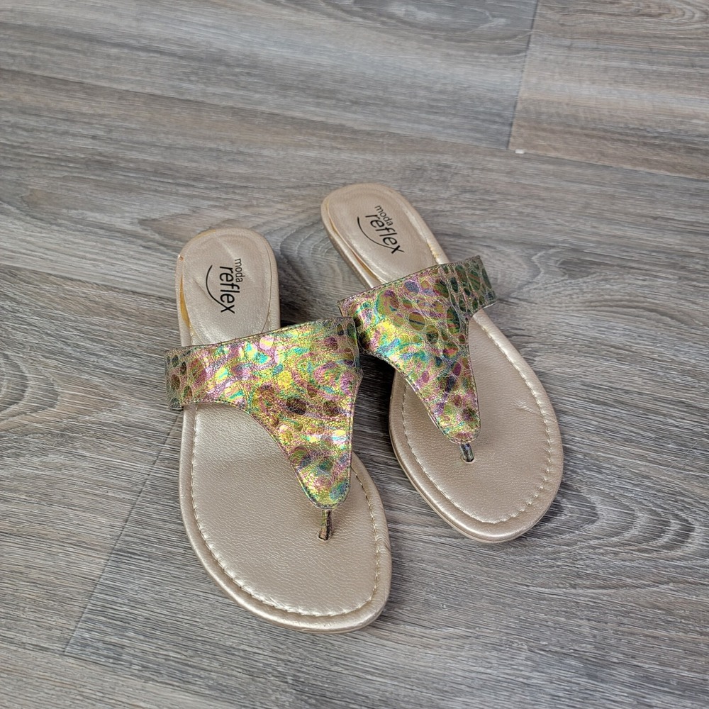 Moda Reflex‎ Womens Flip Flops Sandals Size 6 Slip On Thong Rainbow Spotted